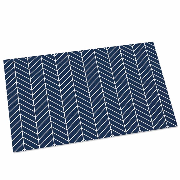 Blue Herringbone Stripes Door Mat 16x24 Inch Modern Abstract Geometric Navy Blue Simple Lines Entryway Rug with Non-Slip Rubber, Front Door Rug Indoor Floor Mats for Living Room Bathroom Bedroom