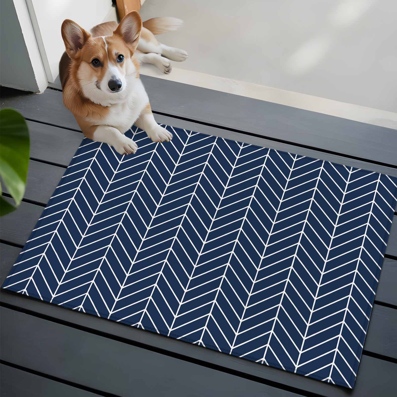 Blue Door Rug Blue Herringbone Stripes Front Door Rugs 2x3 ft Modern Abstract ...
