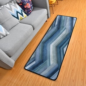 Blue Herringbone Stripes Long Floor Mat Runner Rug Area Rug Carpet Water Absorbent Non-Slip 72" x 24"