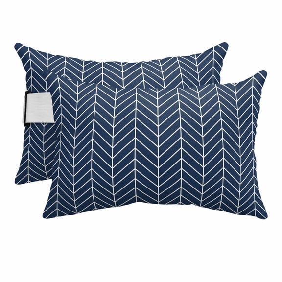 Blue Herringbone Stripes Outdoor Chaise Lounge Pillows Modern Abstract Geometric Navy Blue Simple Lines Lumbar Pillows with Insert Elastic Strap Headrest Pillow for Recliner 2 Pack 11x16 Inch