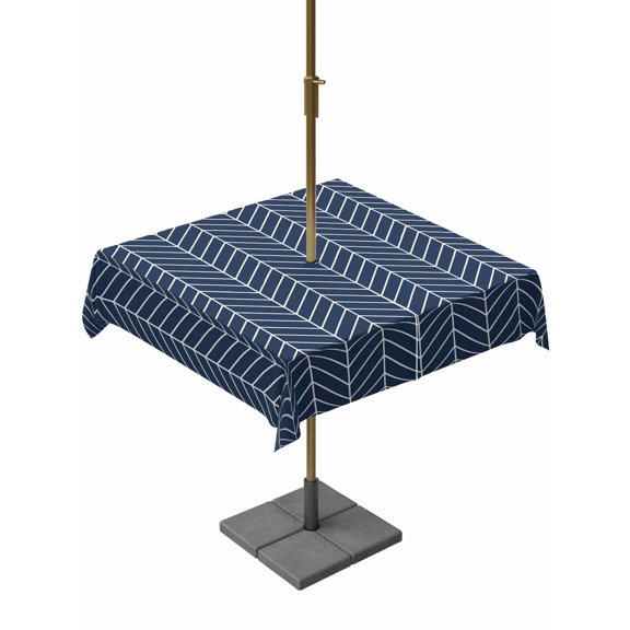 Blue Herringbone Stripes Square Outdoor Tablecloth with Umbrella Hole Modern Abstract Geometric Navy Blue Simple Lines 54x54 Inch Waterproof Table Cover Zippered Table Cloth for Garden Patio