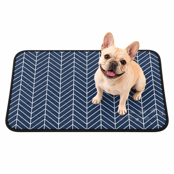 Blue Herringbone Stripes Washable Pee Pads for Dogs, Modern Abstract Geometric Navy Blue Simple Lines Reusable Puppy Pads Waterproof Pet Mat, Absorbent Dog Pee Pads for Crate Training Mats 24"x18"