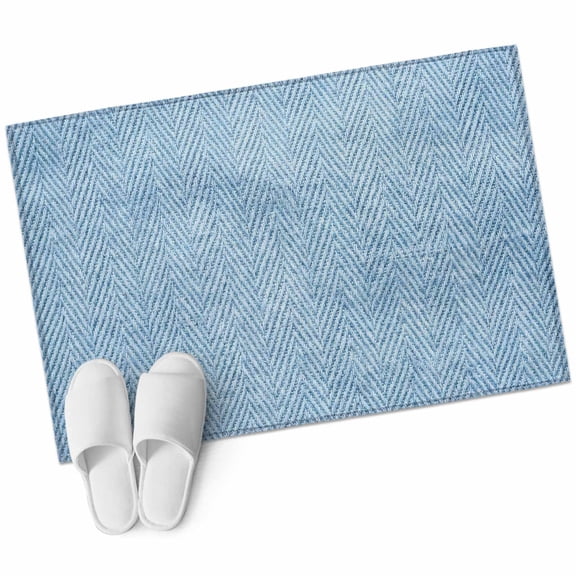 Blue Herringbone Washable Small Entryway Area Rugs 2'x3', Modern Minimalist Woven Textured Low Pile Throw Rug Non-Slip Sturdy Edge Binding Carpet for Front Door Floor Room Entry