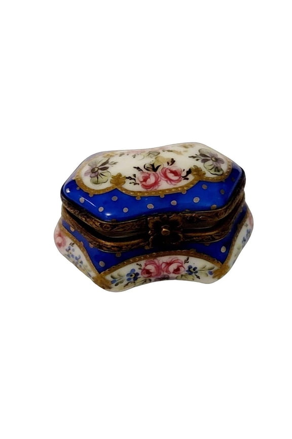 Blue Hexa Traditional Trinket Box Decor Limoges Box Porcelain Figurine