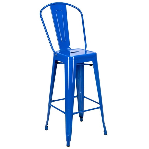 Blue Hi Gloss Tolix Style Metal Barstool with Back by Chivari