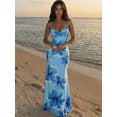 thumbnail image 1 of Blue Hibiscus Floral Print Spaghetti Strap Bodycon Maxi Dress For Women Spring Summer, 1 of 8