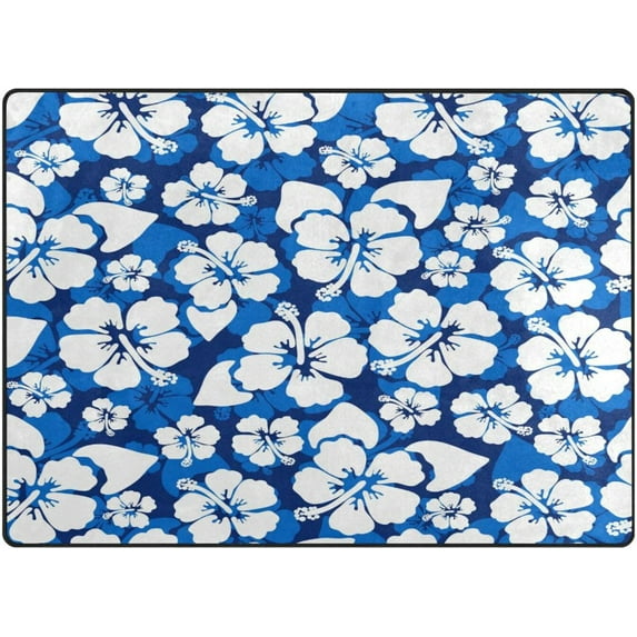 Blue Hibiscus Non-Slip Runner Rug Washable Soft Absorbent Living Room Rugs for Bedroom 80x58 Inches Home Decor