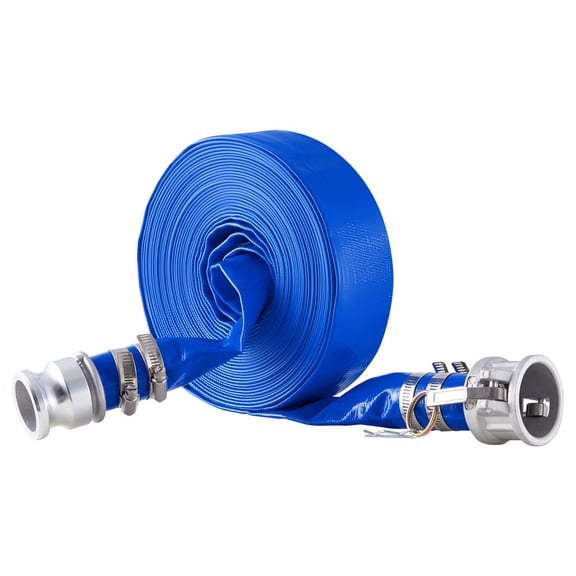 Blue High Quality PVC Backwash Hose 1.5 in x 50 ft with Clamps Camlock Aluminum Fittings for Sewage Treatment Water Transportation Agricultural Pumps