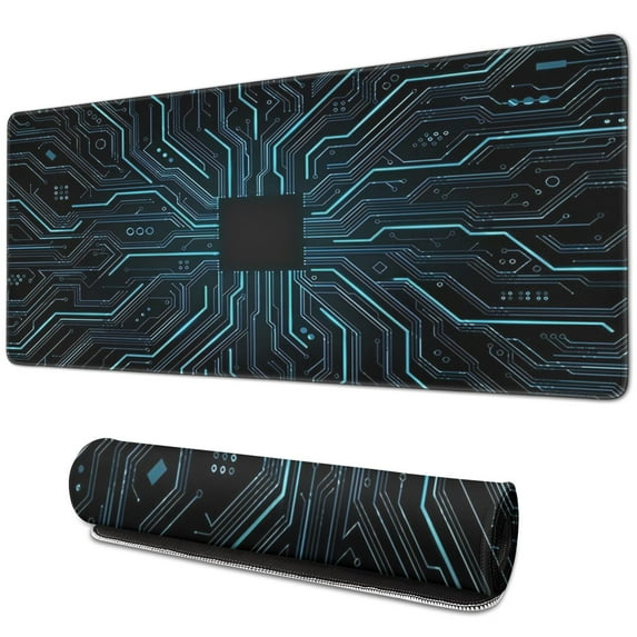 Blue High-tech LinesLine Theme mousepad Gamingwaterproofwashable for Office Home Work Gaminggaming Mouse PadRubber Base Mousepad with Stitched Edges 31.5x11.8inches