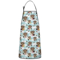 Blue Highland Cow Flower Butterfly Pattern Apron-Garden Aprons for Women with Pockets-Cotton Linen Waterproof Kitchen Cooking Gardening Aprons Adjustable for Kitchen,Cooking,BBQ and Salon 33x27 Inch