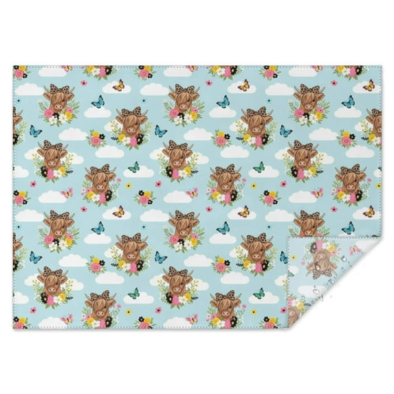 Blue Highland Cow Flower Butterfly Pattern Rectangle Tablecloth 60"x84",Waterproof Polyester Rectangle Table Cloth, Wipeable Spillproof Polyester Tablecloth for Dining, Camping, Indoor and Outdoor