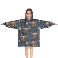 thumbnail image 1 of Blue Highland Cow Flower Pattern Blanket Hoodies for Kids 6-13YR Oversize Wearable Blanket Hoodies for Boys Girls Teens, 1 of 7