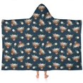thumbnail image 1 of Blue Highland Cow Flower Pattern Hooded Bath Towel，60"x35" for Ages 3 To 12 Kids, Quick Dry Lightweight Soft Microfiber Hood Beach Towel Cover Up for Kids, 1 of 7