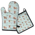 thumbnail image 1 of Blue Highland Cow Flower Pattern Kitchen Oven Mitt and Pot Holder Sets 2 Pcs for Baking, Cooking and Grilling, Heat Resistant Up To 392 °F, 1 of 7