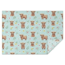 Blue Highland Cow Flower Pattern Rectangle Tablecloth 60"x84",Waterproof Polyester Rectangle Table Cloth, Wipeable Spillproof Polyester Tablecloth for Dining, Camping, Indoor and Outdoor