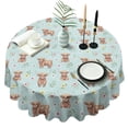 thumbnail image 1 of Blue Highland Cow Flower Pattern Round Tablecloth 60"x60",Wrinkle Wipeable Table Cloth for Kitchen Dining Room Picnic Patio Party, 1 of 6