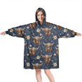 thumbnail image 1 of Blue Highland Cow Flower Pattern Wearable Oversized Blanket,Wearable Blanket Hoodie for Adults,Cozy Hooded Blankets with Super Pockets,Super Warm Fuzzy Pullover for Women & Men, 1 of 6