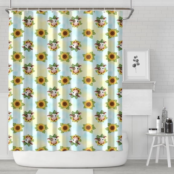 Blue Highland Cow Sunflower Pattern Shower Curtain 72"x84" ,Bathroom Decorative Shower Curtains Set with 12 Hooks,Modern Waterproof Washable Shower Curtain