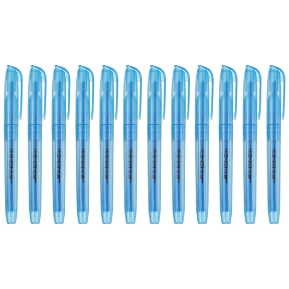 Blue Highlighter, 12 Pack High Lighters No Bleeds Highliters Pens Neon Clear View Bright Quick Dry Pocket Marker Pen Sticks Chisel Tip Cute for Books Office Adults, Transparent