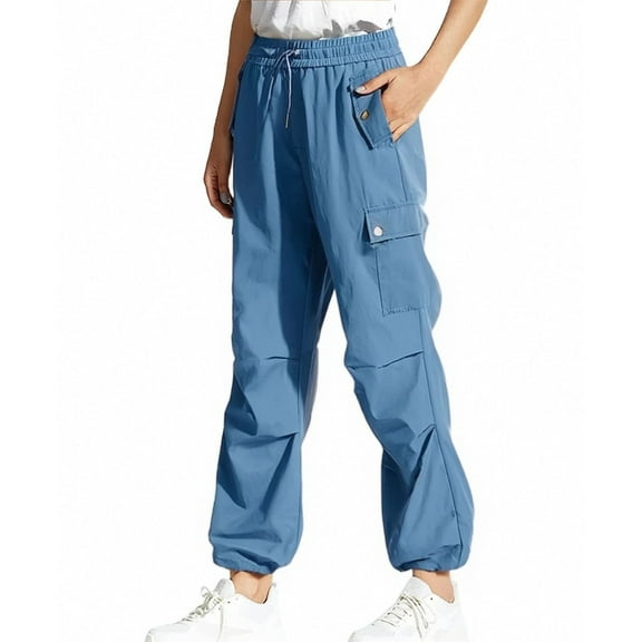 Blue Hiking Pants Women Cargo Trousers Women's Baggy Wide Leg Trousers Hip Hop Y2K Streetwear Leisure Trousers Jogging Bottoms with Elastic Oversized Vintage 90s Track Pants