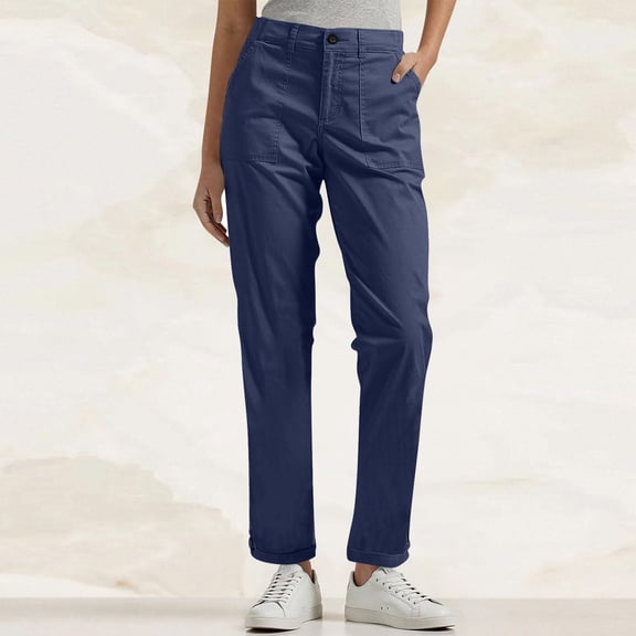 Blue Hiking Pants Womens Pants Hiking Cargo Trousers Elastic Waist Loose Fit Casual Outfits with Pockets