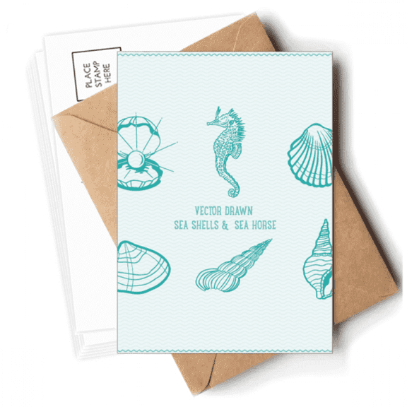 Blue Hippocampus Marine Life Pattern Postcards Envelopes Blank Note Cards Mailing