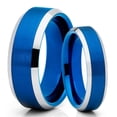 thumbnail image 1 of Blue His and Hers Tungsten Wedding Band - 6mm & 8mm - Blue Tungsten - Brush - Silver Edges, 1 of 4