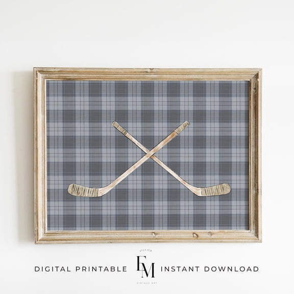 Blue Hockey Wall Art, Vintage Hockey Stick Poster, Unframed Paper Poster 8x10in
