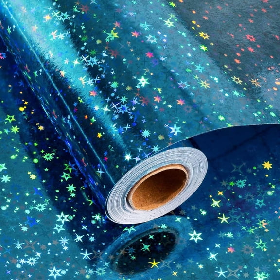 Blue Holographic Wrapping Paper Roll, Blue Space Gift Wrap with Shining Galaxy Design for Birthday, Baby Shower, Christmas, Father's Day, Weeding - 17 In X 32.8 Ft (46.5 sq.ft.)