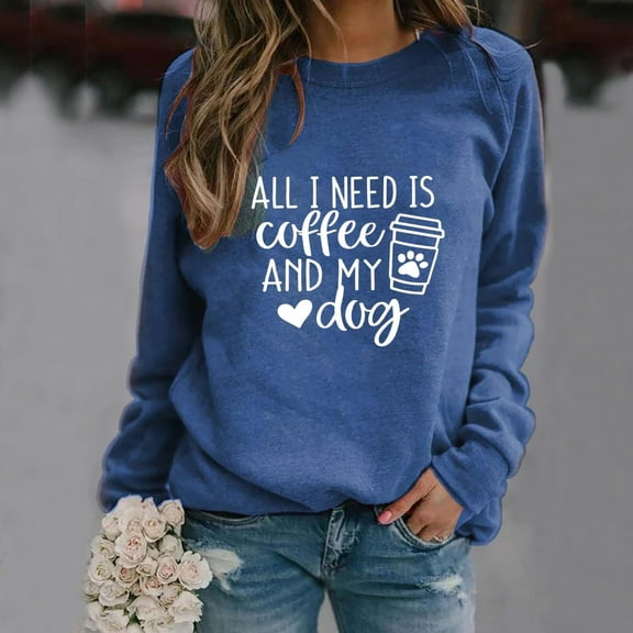 Blue Hoodies for Women Casual Long Sleeve Printing O-Neck Tops Shirt Blouse Pullover Fall Tops for Women 2025