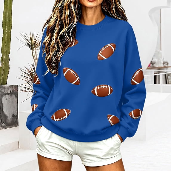 Blue Hoodies for Women Football Football Season Graphic Sweatshirt Long Sleeve Shirt Fans Pullover