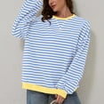thumbnail image 1 of Blue Hoodies for Women Oversized Striped Color Block Long Sleeve Crew Neck Sweatshirt Casual Loose Pullover Shirt Top Fall Tops for Women 2025, 1 of 6
