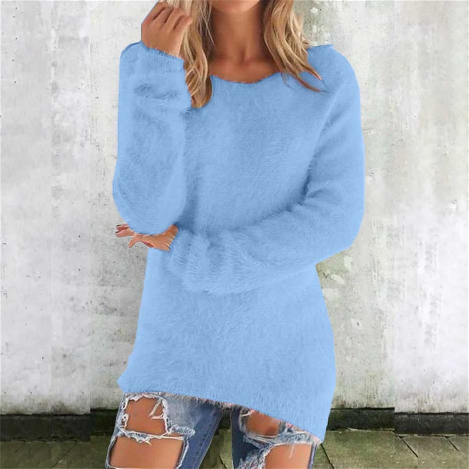 Blue Hoodies for Women's Fashionable Long Sleeve Pullovers Loose Fuzzy ...