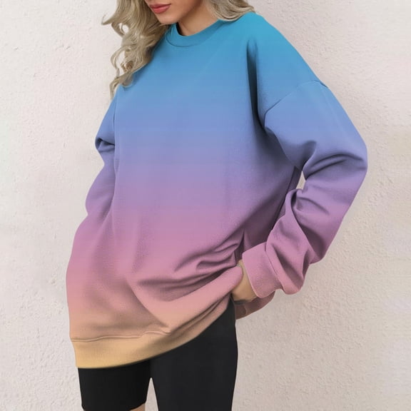 Blue Hoodies for Women's Hoodless Crewneck Sweatshirt Loose Fit Fleece Pullover Autumn Fashionwear Womens Fashion Clothing