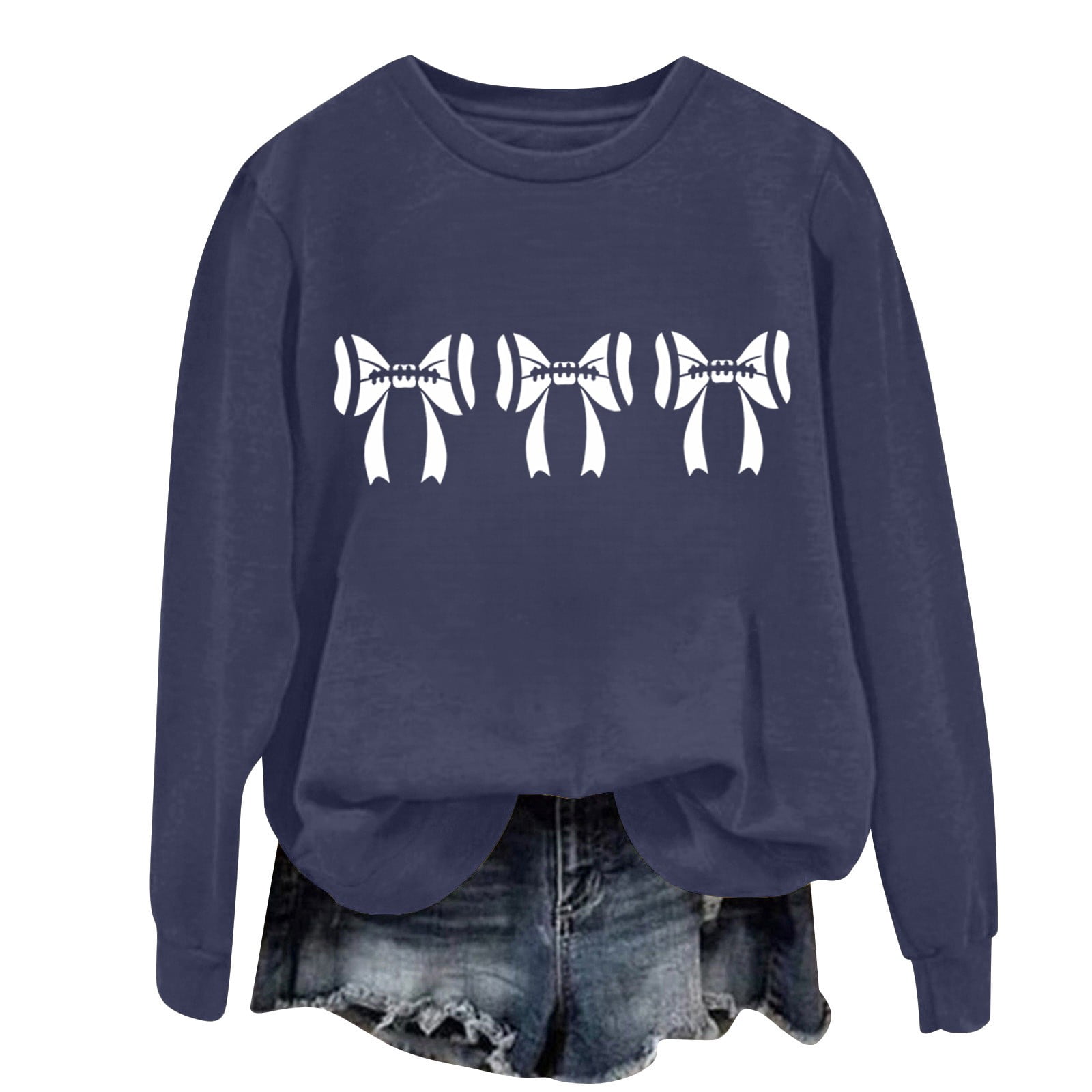 Blue Hoodies for Womens Fashion Casual Letter Printed Round Neck Long ...