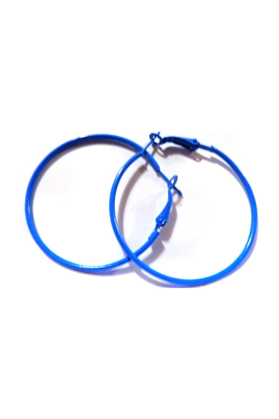 Blue Hoop Earrings Circle Thin Hoops 2 inch