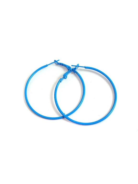 Blue Hoop Earrings Medium 1.5 inch Hoop Earrings Thin