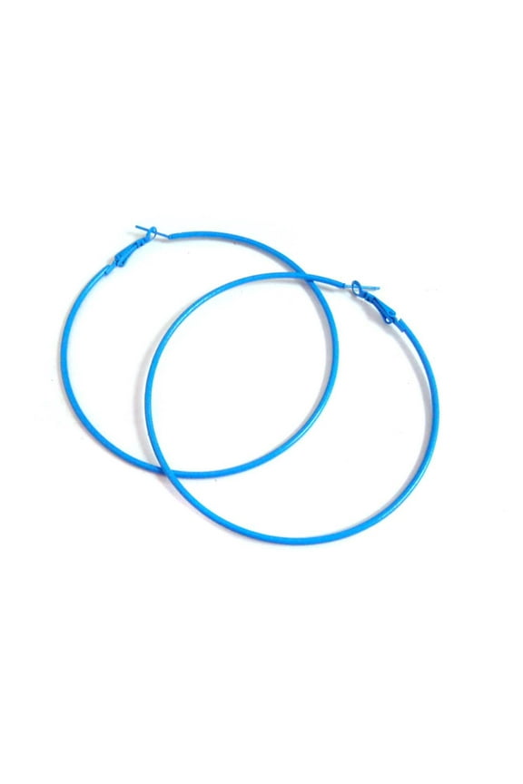 Blue Hoop Earrings Skinny Thin Hoop Earrings 2.75 inch Hoops