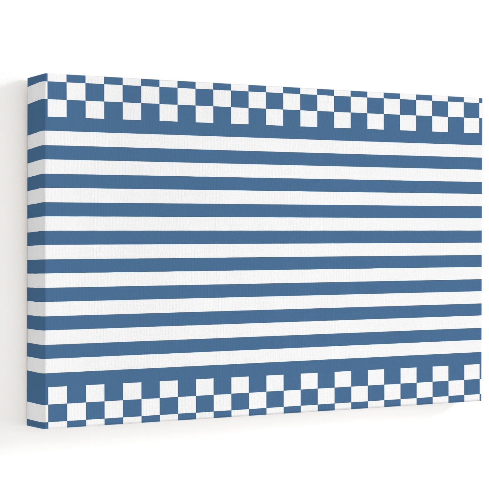 Chequerboard Border Blue Horizontal Stripes Canvas Wall Art, Minimalist Checkerboard ...