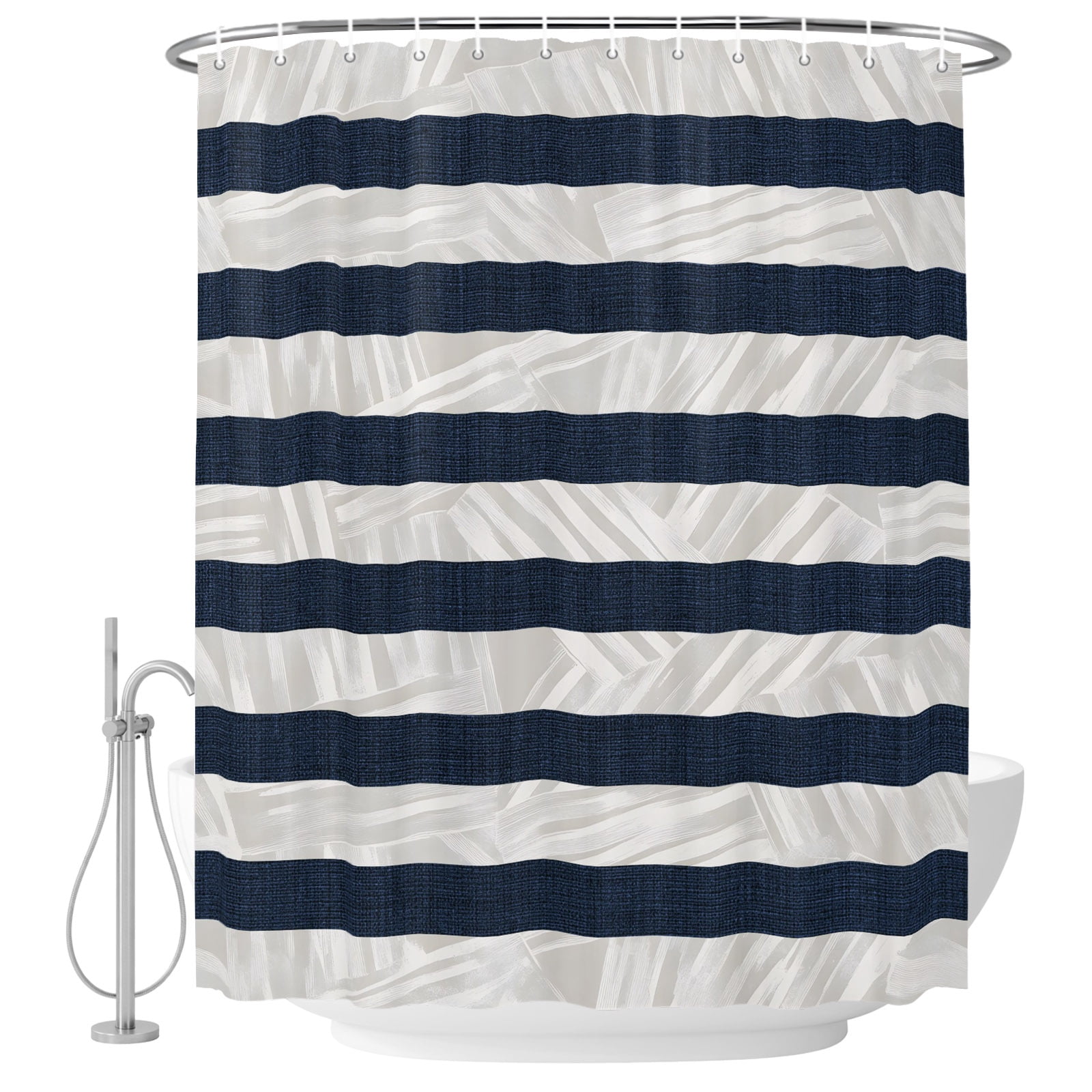 Blue Horizontal Stripes Shower Curtain for Bathroom, Minimalist White ...