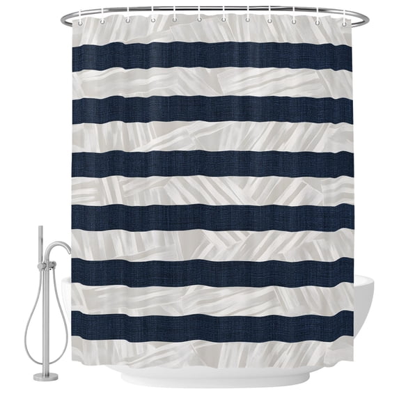 Blue Horizontal Stripes Shower Curtain for Bathroom, Minimalist White ...