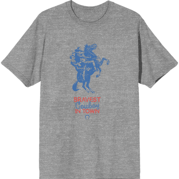 Blue Horse And Cowboy Adult Heather Gray Crew Neck Short Sleeve Tee-Medium