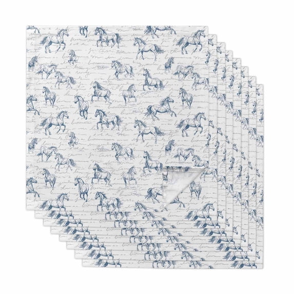 Blue Horse Cloth Napkins, Watercolor Vintage Animals Washable and Reusable Dinner Napkins Set of 8, Table Napkin for Kitchen Party Birthday Wedding Hotel Housewarming 20"x20"