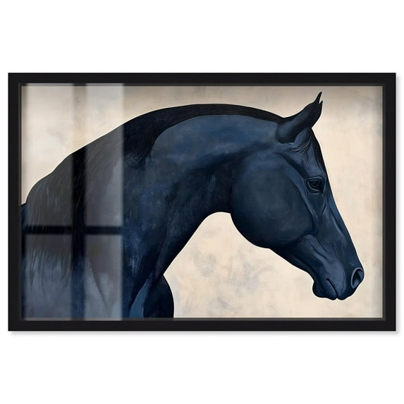 Blue Horse II Shadowbox Print Maximalist Wall Decor by Art Remedy, Black Frame, 36 x 24