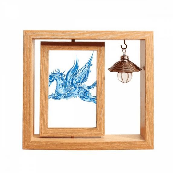 Blue Horse Wing Animal Art Grain Wooden Rotating Picture Photo Frame 4x6