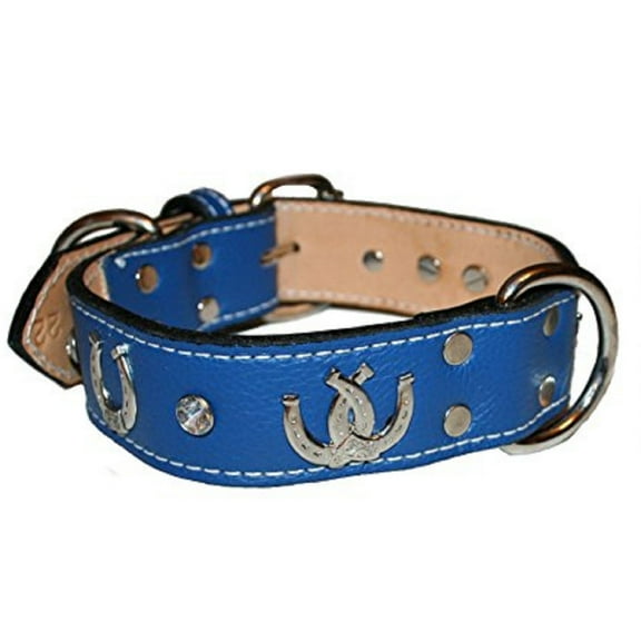 Blue Horseshoe Leather Dog Collar (2" x 26")