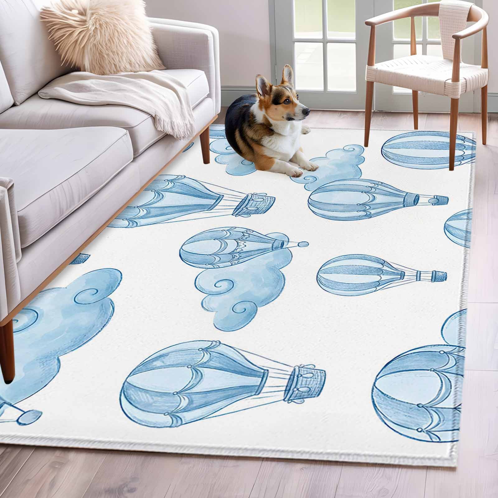 Air Upnfaze Rug Blue Hot Air Balloon Area Rugs 4'x6', Washable Small Throw Rugs for ...