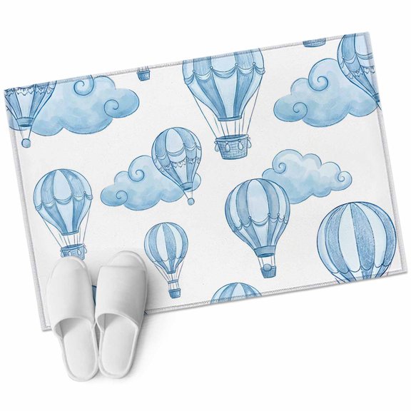 Blue Hot Air Balloon Bathroom Rug Washable 2x3 Entryway Rug Non Slip Modern Balloon Float Clouds Front Door Mat Low Pile Indoor Doormat Throw Floor Carpet for Kitchen Bedroom Entrance