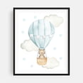 thumbnail image 1 of Blue Hot Air Balloon, Bear, Forest Animals, Woodland Animals, Boy Nursery - Illustration Hot Air Balloon Watercolor Whimsical Animal Stars Black Framed Wall Art Print 12 x 16 inches, 1 of 4