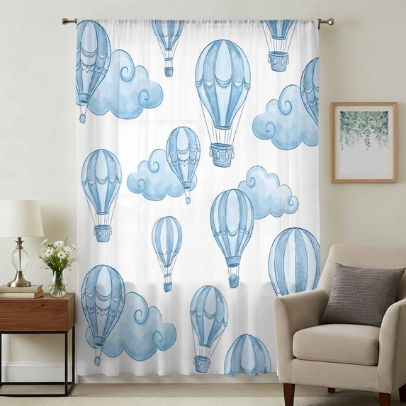 Blue Hot Air Balloon Sheer Curtains 84 Inches Long, Modern Balloon ...